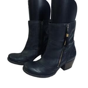 BORN Boots Salazar Tassel Mid Calf Side Zip Rounded Toe Western Leather‎ Upper